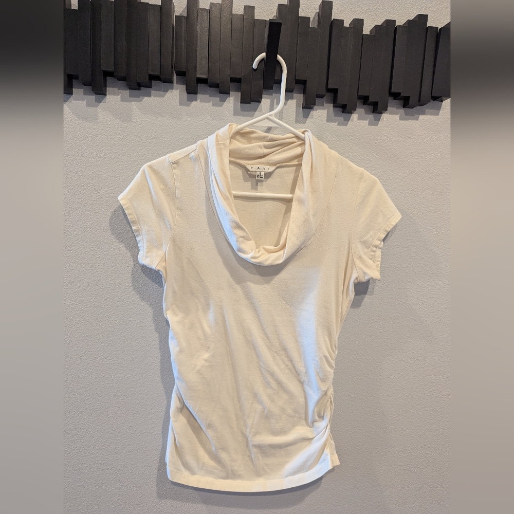 CAbi Cowlneck Rouched Short Sleeve Shirt